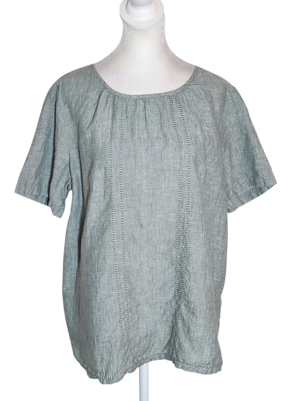 Liz Claiborne Green Linen Blend Short Sleeve Blouse Size Medium